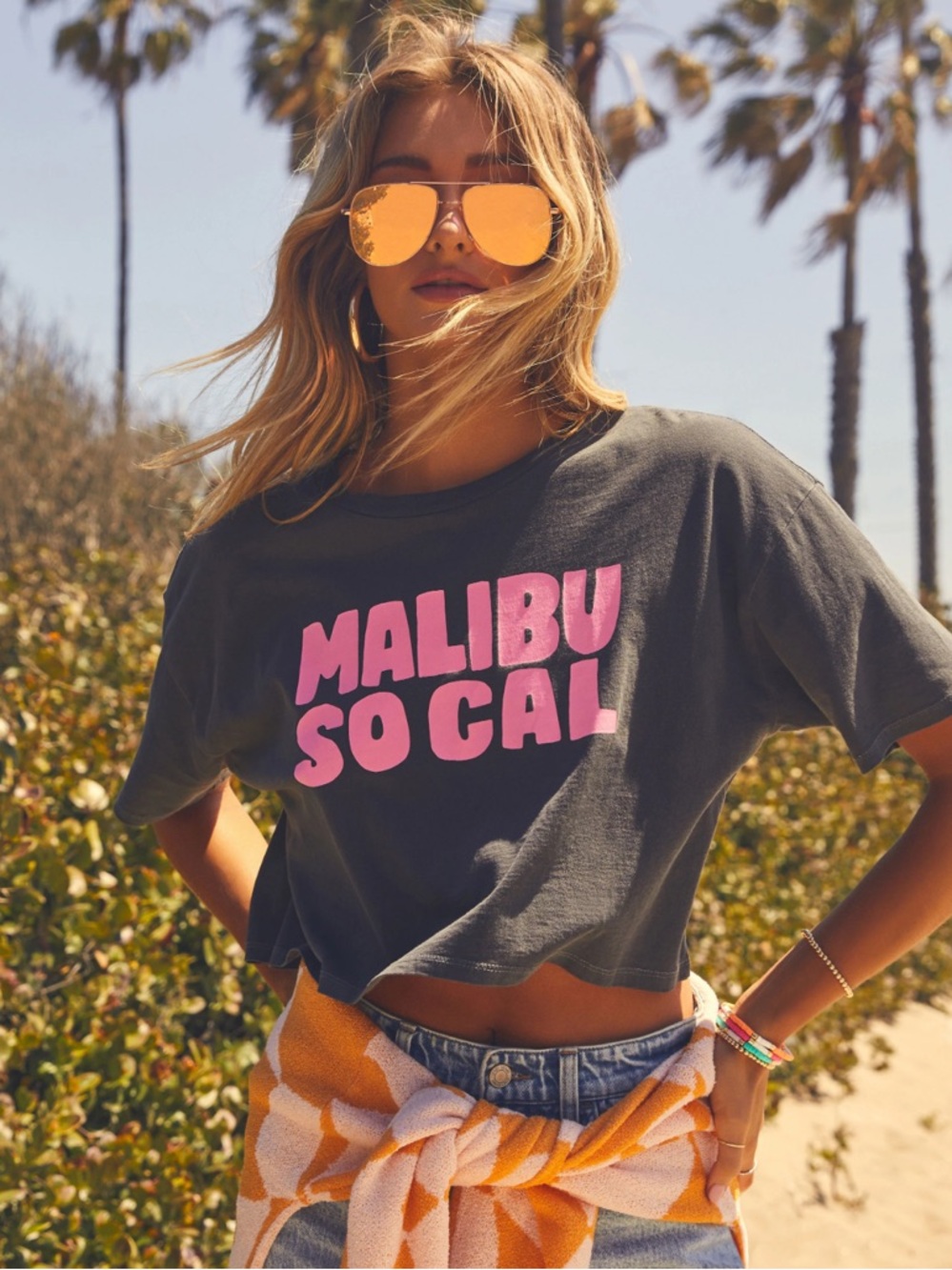VICI Malibu So Cal Black Crop Tee with Pink Graphic print - Picture 2 of 7